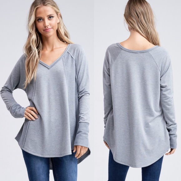 Waffle Knit Super Soft High-Low Grey LS Tunic! - Picture 14 of 16
